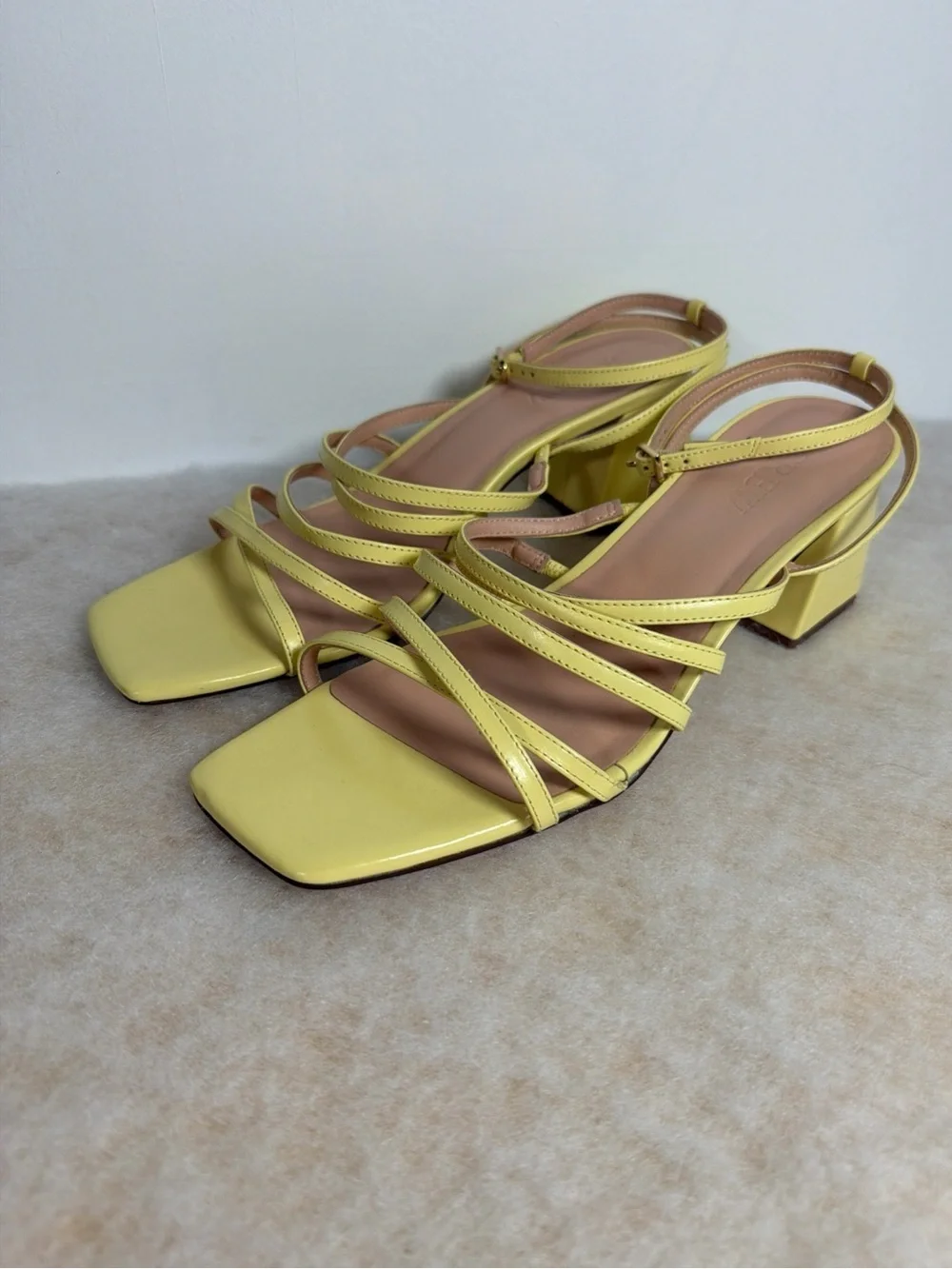 J.CREW Women's Layne Yellow Strappy-Sandal Leather Heels Size 10